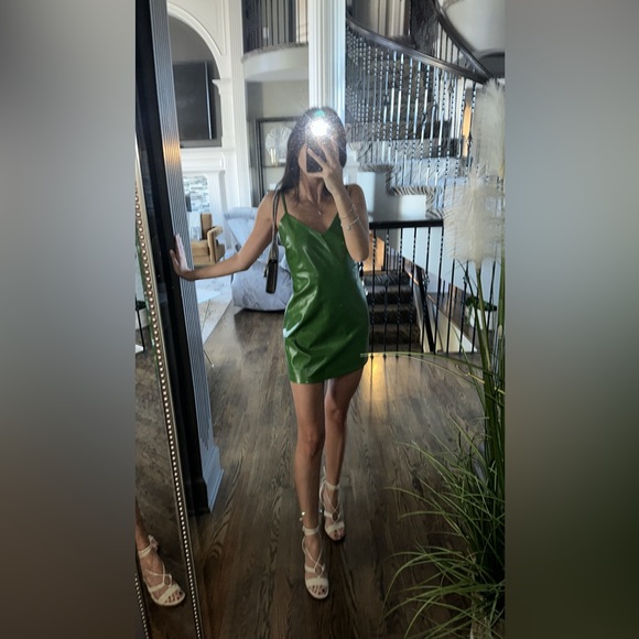 Topshop Olive Green Leather Dress XS - Picture 2 of 3